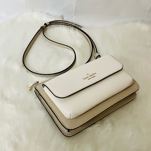 NWT Kate Spade Leila Colorblock sand white leather crossbody wallet Bag - Picture 5 of 11